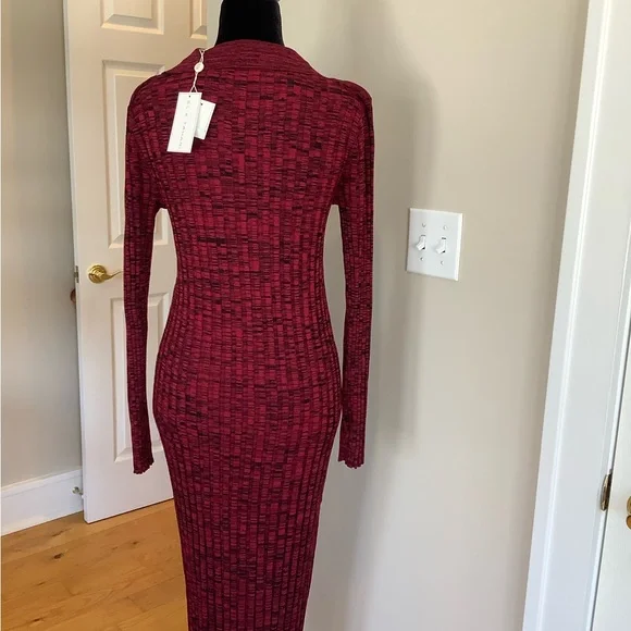 Elie Tahari Sweater Garnet Noir Ribbed Polo Midi Dress Size M• NEW WITH TAGS • - Picture 3 of 6